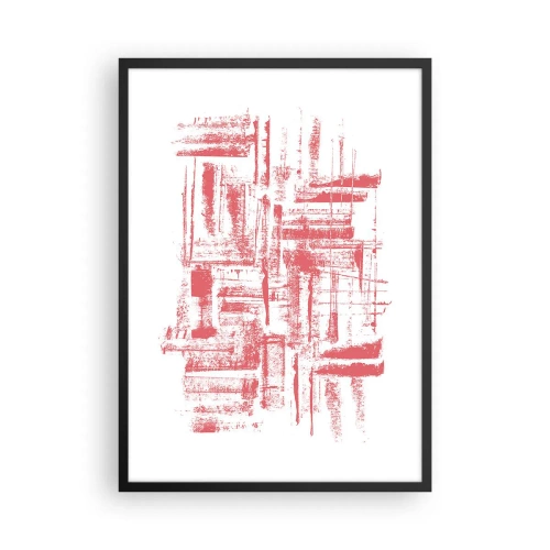 Póster en marco negro - Líneas geométricas rojas sobre fondo blanco - 50x70cm - Ciudad roja - Decoración de pared moderna para salón y dormitorio ARTTOR