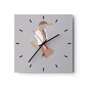 Reloj de pared - Reloj de vidrio - Un retrato minimalista de una mujer en colores pastel. - 30x30cm - Un esbozo de encanto - Decoración de pared moderna para salón y dormitorio ARTTOR