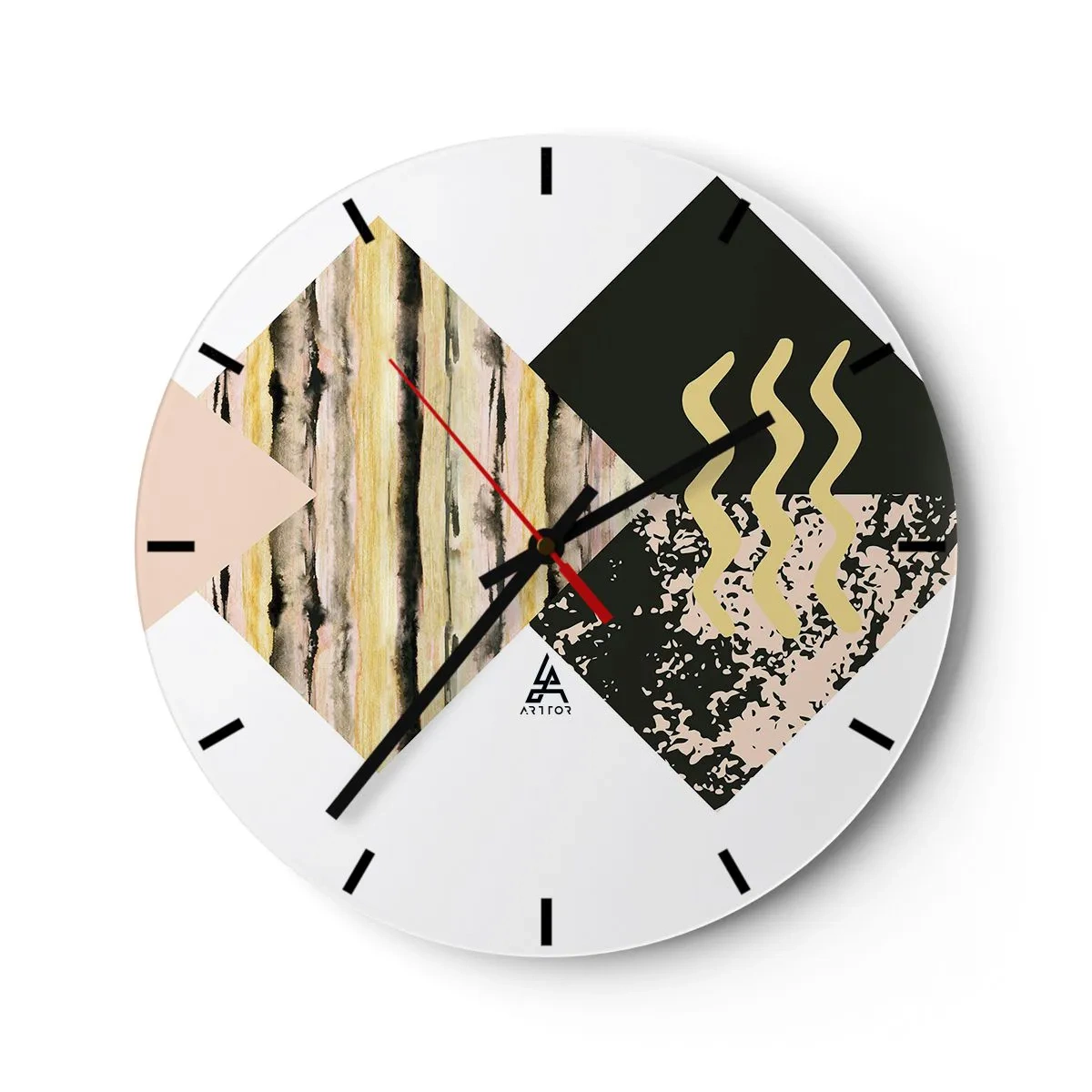 Reloj de pared - Reloj de vidrio - Motivo abstracto con formas y patrones geométricos. - 30x30cm - No es tan sencillo - Decoración de pared moderna para salón, cocina y dormitorio ARTTOR