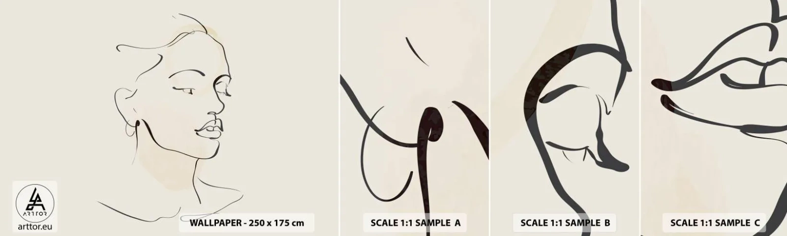 Muestra de fotomural autoadhesivo Deluxe Sticker - Líneas que muestran seguridad - Abstracción, cara de mujer, Arte lineal - 100x30 cm