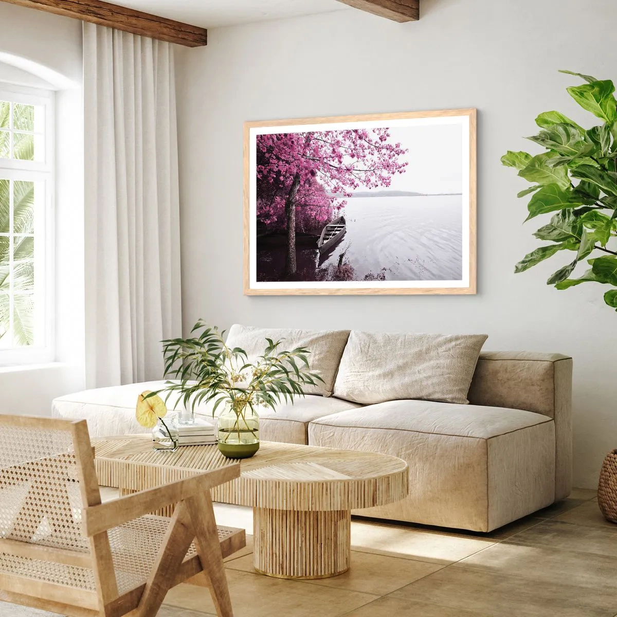 Póster en marco roble claro - En el silencio rosa - 91x61 cm