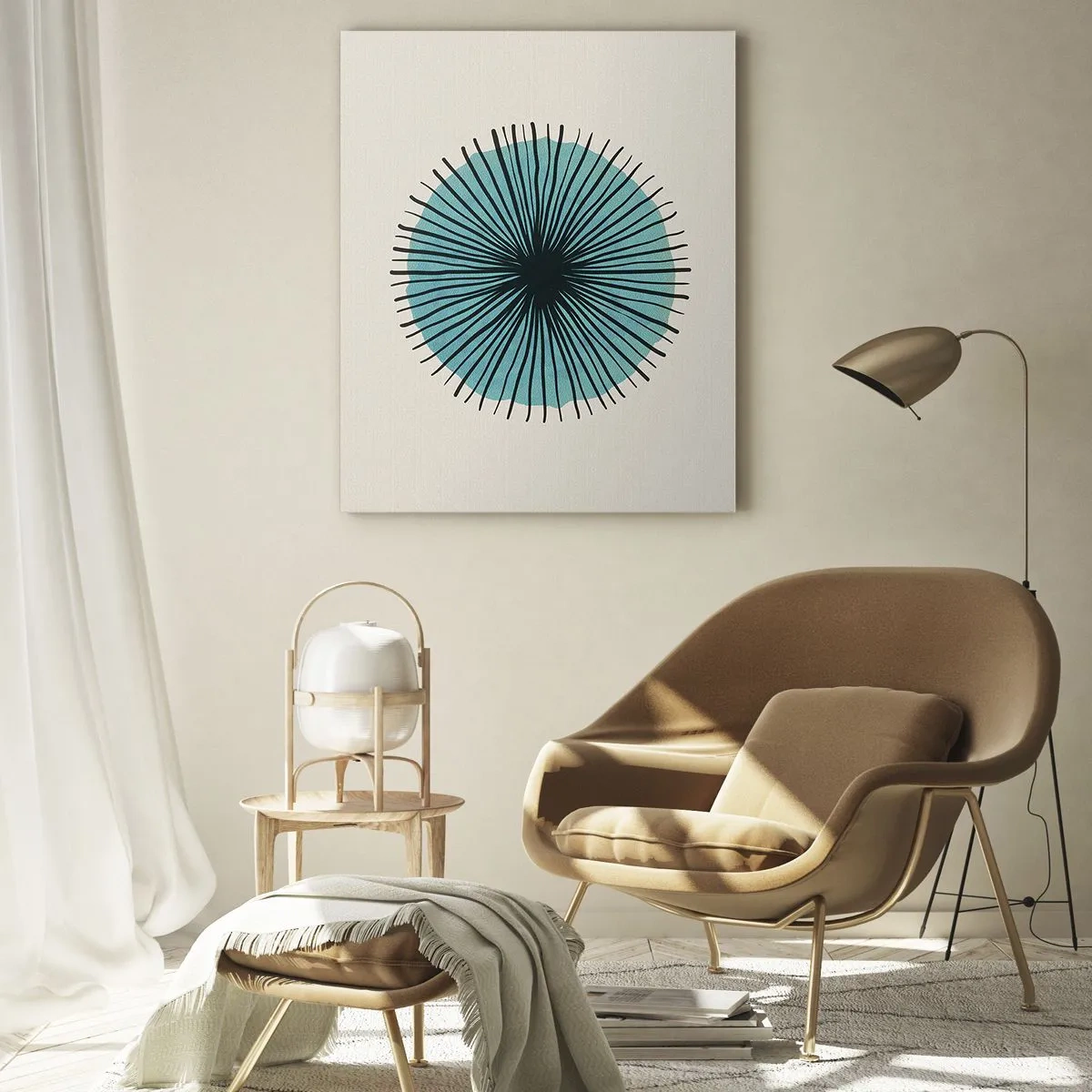 Cuadro sobre vidrio - Impresiones sobre Vidrio - Patrón geométrico en tonos turquesa y negro. - 50x70cm - Radiante en azul - Decoración de pared moderna para salón y dormitorio ARTTOR