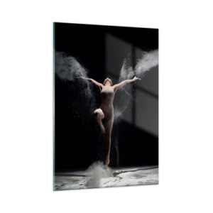 Cuadro sobre vidrio - Impresiones sobre Vidrio - Una bailarina entre nubes de polvo sobre un fondo negro. - 50x70cm - Los duendes existen - Decoración de pared moderna para salón y dormitorio ARTTOR