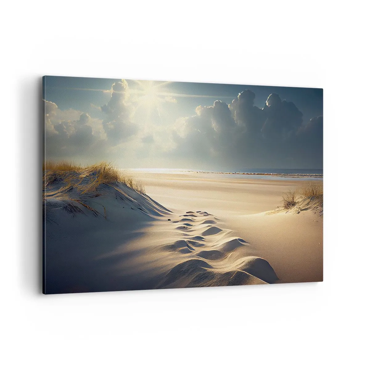 Cuadro sobre lienzo - Impresión de Imagen - Dunas doradas en la playa al atardecer con vistas al mar - 100x70cm - Paisaje tranquilizador - Decoración de pared moderna para salón y dormitorio ARTTOR