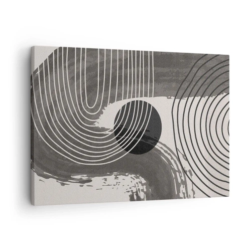Cuadro sobre lienzo - Impresión de Imagen - Líneas geométricas y óvalos en tonos monocromáticos. - 70x50cm - La victoria del óvalo - Decoración de pared moderna para salón y dormitorio ARTTOR