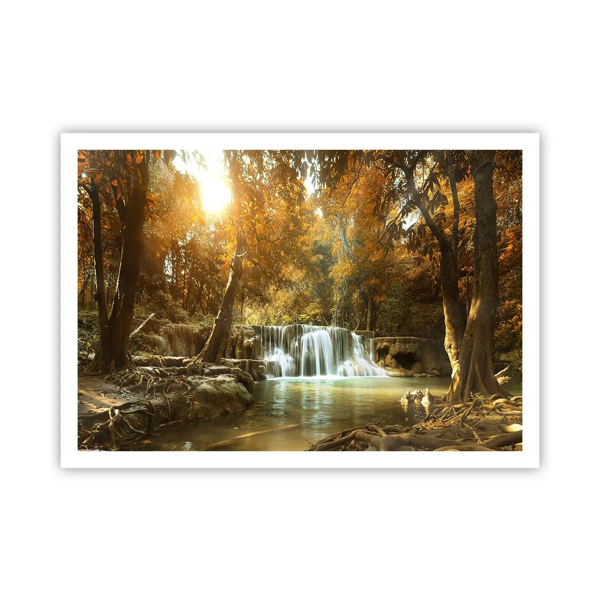 Póster - Paisaje otoñal con cascada - 100x70cm - Una cascada en el parque - Decoración de pared moderna para salón y dormitorio ARTTOR