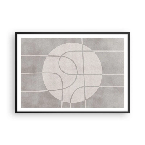 Póster en marco negro - Patrón geométrico en tonos grises y blancos. - 100x70cm - Circular y rectilíneo - Decoración de pared moderna para salón y dormitorio ARTTOR