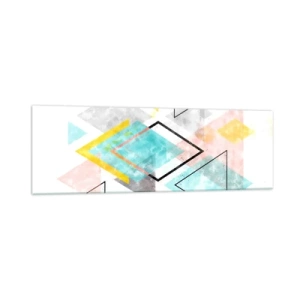 Cuadro sobre vidrio - Impresiones sobre Vidrio - Patrones geométricos coloridos sobre un fondo blanco - 160x50cm - Un juego geométrico - Decoración de pared moderna para salón y dormitorio ARTTOR