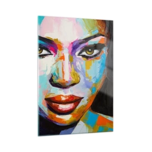 Cuadro sobre vidrio - Impresiones sobre Vidrio - Un retrato colorido de una mujer con un estilo distintivo. - 50x70cm - Mirada penetrante - Decoración de pared moderna para salón y dormitorio ARTTOR