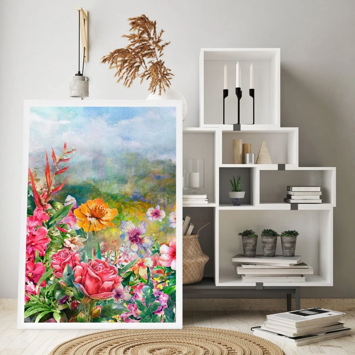 Póster - Un campo de flores en un día soleado. - 50x70cm - Un jardín enloquecido - Decoración de pared moderna para salón y dormitorio ARTTOR