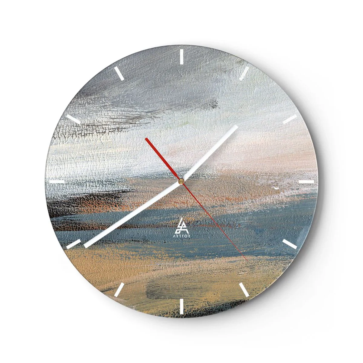 Reloj de pared - Reloj de vidrio - Una abstracción pictórica que se asemeja a un paisaje en tonos fríos. - 30x30cm - Abstracción: paisaje nórdico - Decoración de pared moderna para salón, cocina y dormitorio ARTTOR
