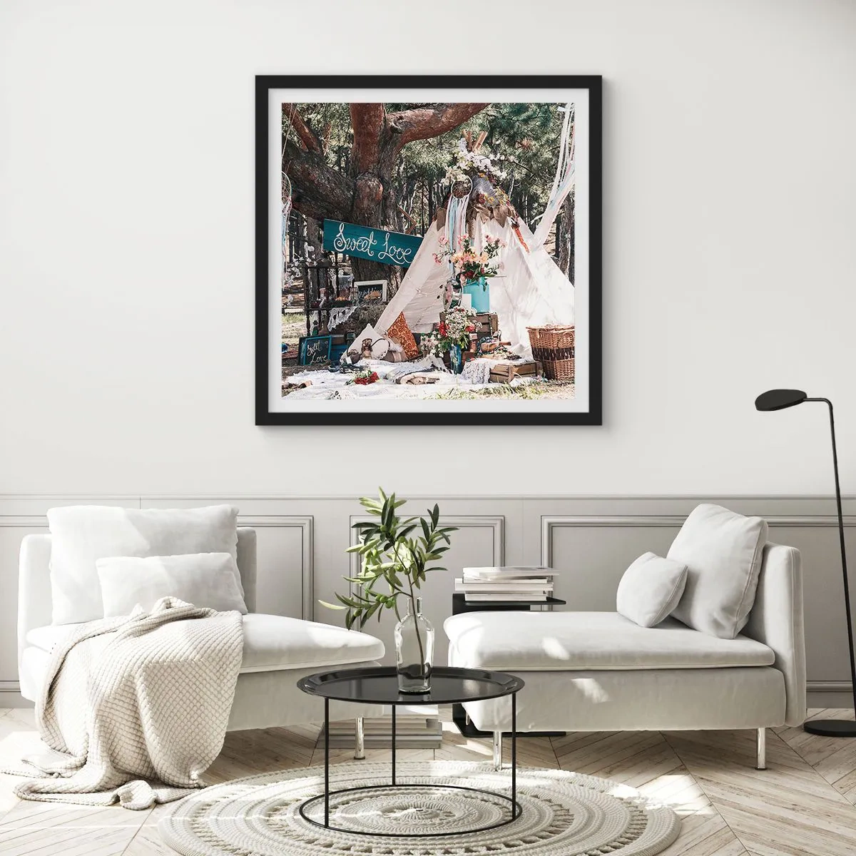 Póster en marco negro - Amor exótico - 40x40 cm