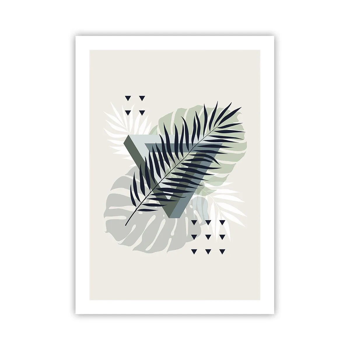Póster - Hojas tropicales abstractas sobre un fondo claro - 50x70cm - Naturaleza y geometría - Decoración de pared moderna para salón y dormitorio ARTTOR