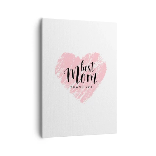 Cuadro sobre lienzo - Impresión de Imagen - Corazón rosa con la frase "Gracias, mejor mamá" sobre fondo blanco. - 50x70cm - En cualquier momento de tu vida - Decoración de pared moderna para salón y dormitorio ARTTOR
