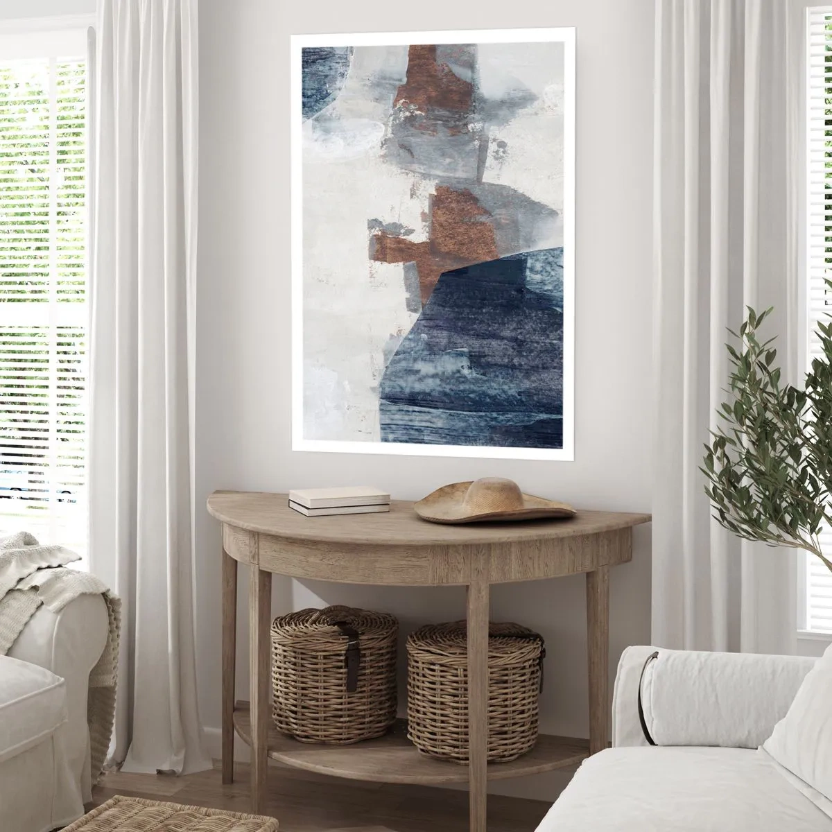 Póster - Abstracción moderna en tonos marrones y azul marino. - 50x70cm - Formas azules y marrones - Decoración de pared moderna para salón y dormitorio ARTTOR