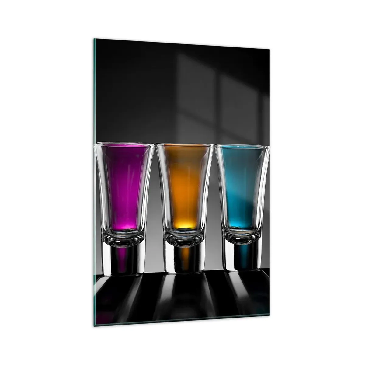 Cuadro sobre vidrio - Impresiones sobre Vidrio - Gafas de colores sobre fondo negro - 80x120cm - Colores de la alegría - Decoración de pared moderna para salón y dormitorio ARTTOR