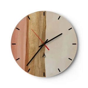 Reloj de pared - Reloj de vidrio - Rayas verticales en tonos beige, madera y terracota. - 30x30cm - Composición vertical - Decoración de pared moderna para salón, cocina y dormitorio ARTTOR
