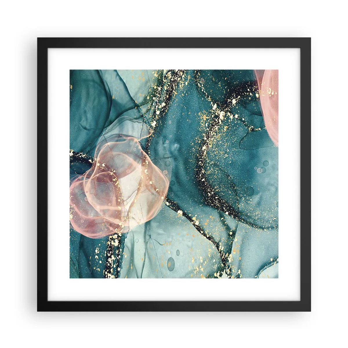 Póster en marco negro - Seda azul, tul rosa - 40x40 cm