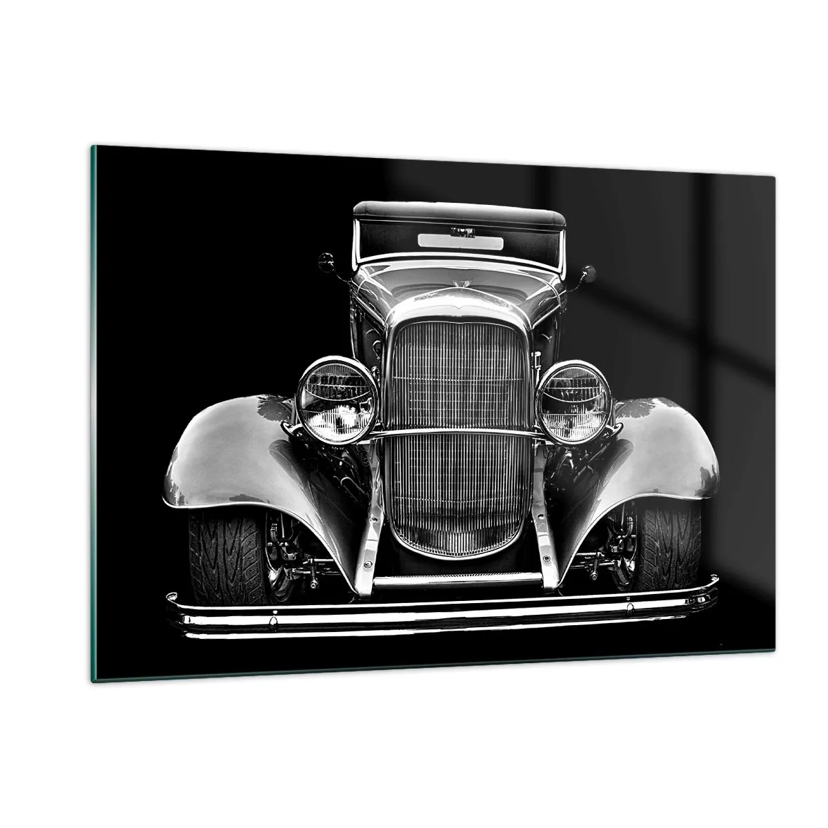 Cuadro sobre vidrio - Impresiones sobre Vidrio - Una vista frontal de un coche retro clásico. - 120x80cm - Un verdadero caballero - Decoración de pared moderna para salón y dormitorio ARTTOR