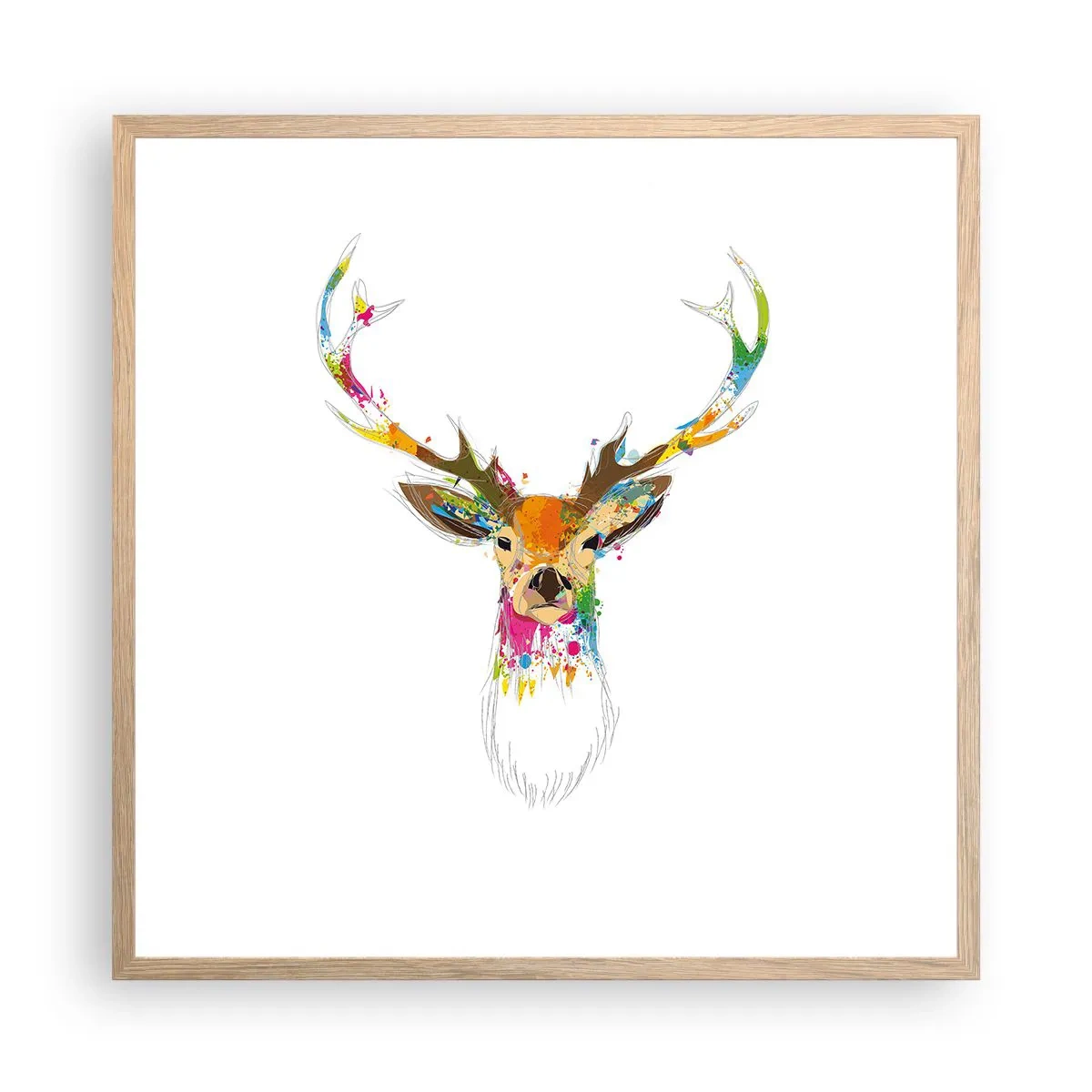 Póster en marco roble claro - Un suave ciervo bañado en color - 60x60 cm