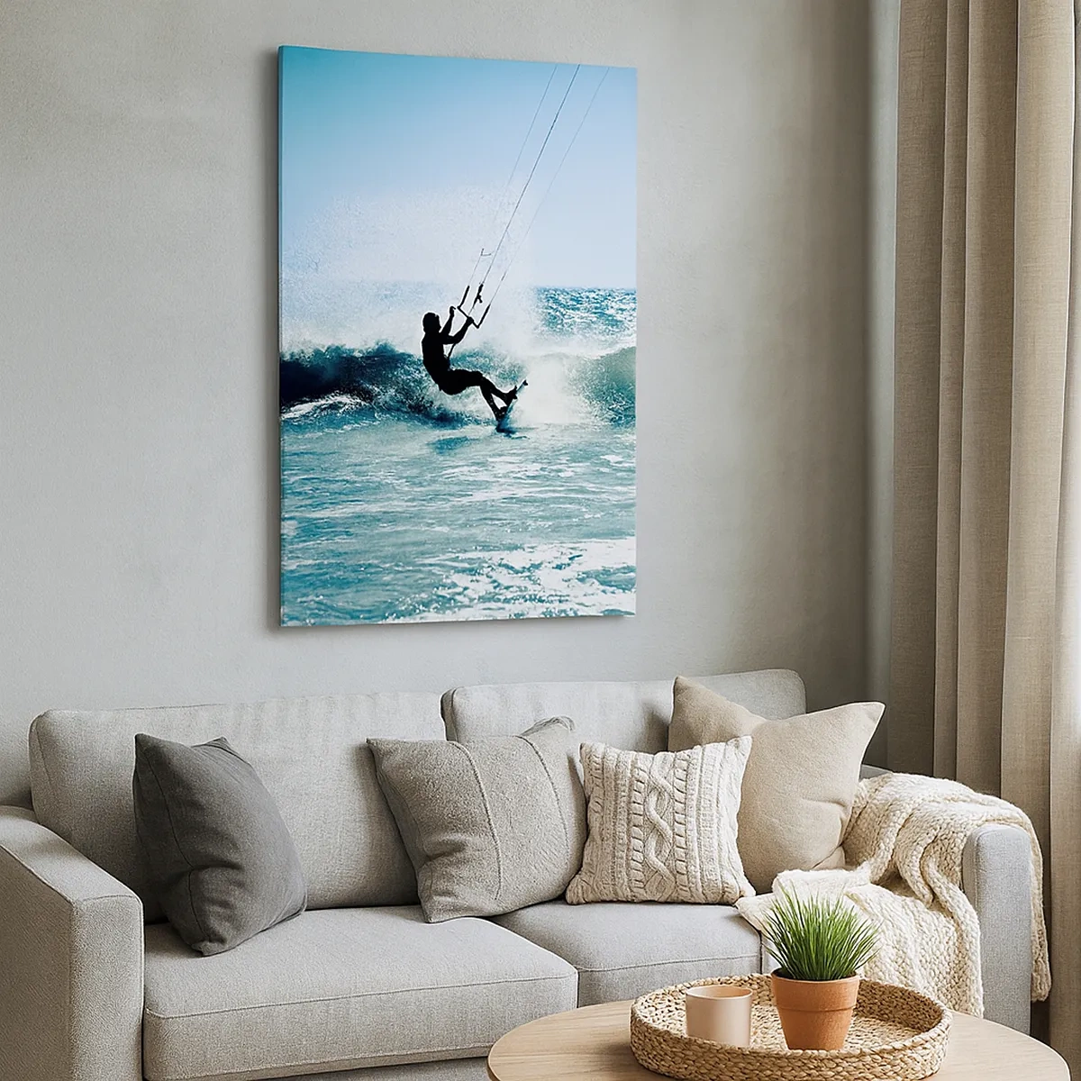 Cuadro sobre lienzo - Impresión de Imagen - Kitesurfista montando una ola a pleno sol - 50x70cm - Déjate llevar - Decoración de pared moderna para salón y dormitorio ARTTOR