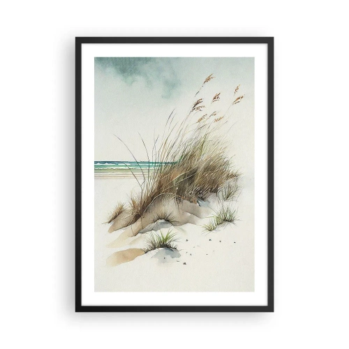 Póster en marco negro - Dunas de estilo acuarela con hierbas junto a un mar en calma - 50x70cm - Rodeada por arena - Decoración de pared moderna para salón y dormitorio ARTTOR