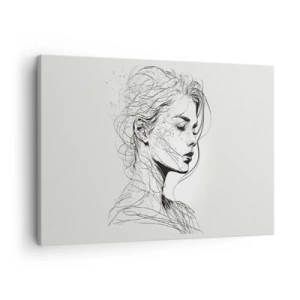 Cuadro sobre lienzo - Impresión de Imagen - Un delicado retrato de una mujer en un estilo gráfico minimalista. - 70x50cm - Retrato de ensueño - Decoración de pared moderna para salón y dormitorio ARTTOR