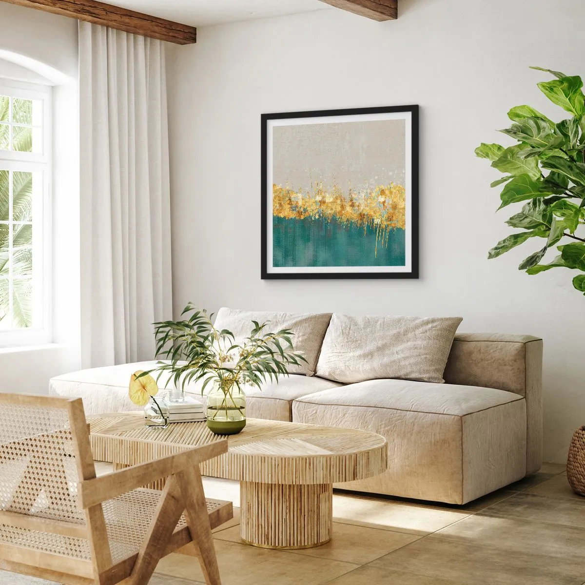 Póster en marco negro - La frontera dorada - 40x40 cm