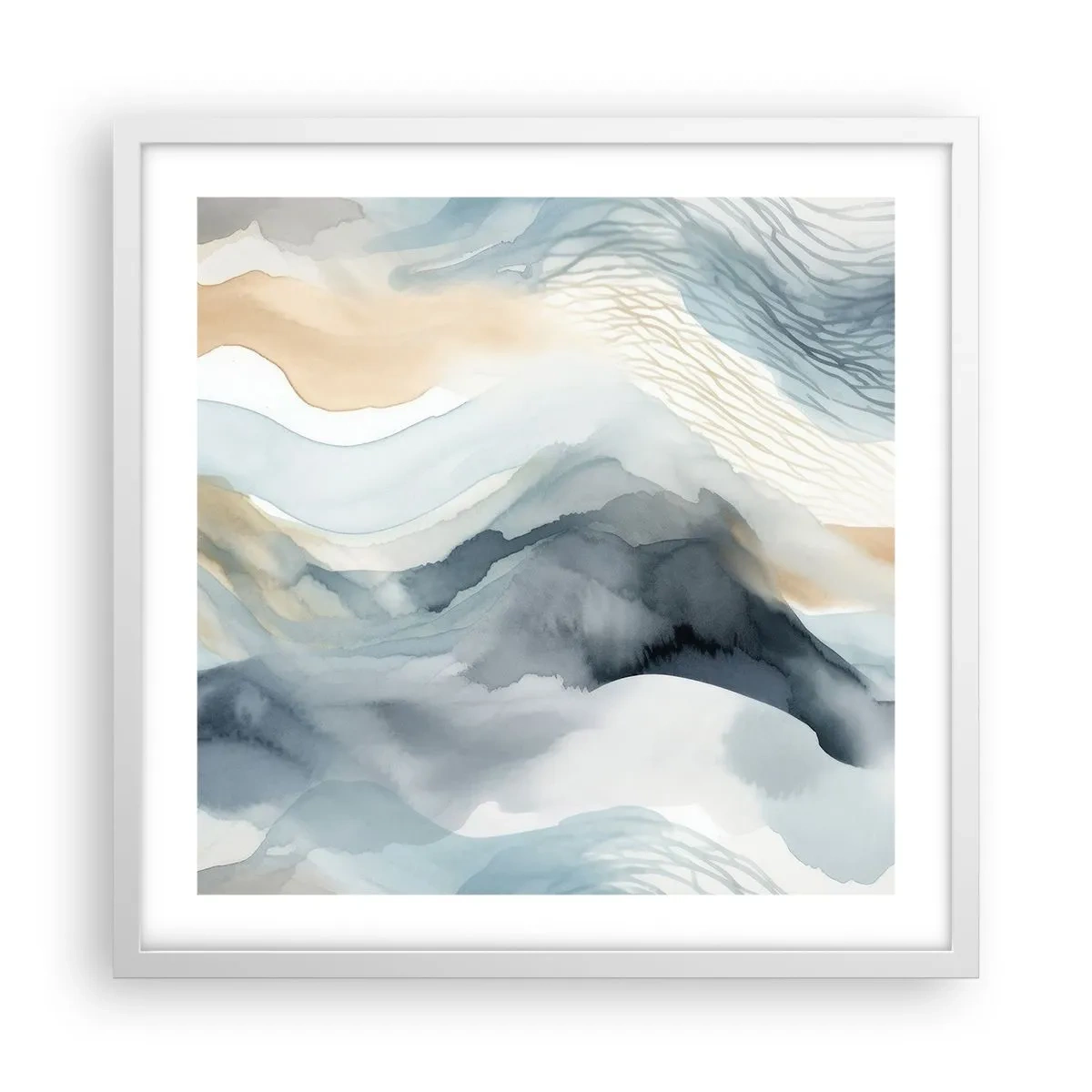 Póster en marco blanco - Abstracción de nieve y niebla - 50x50 cm