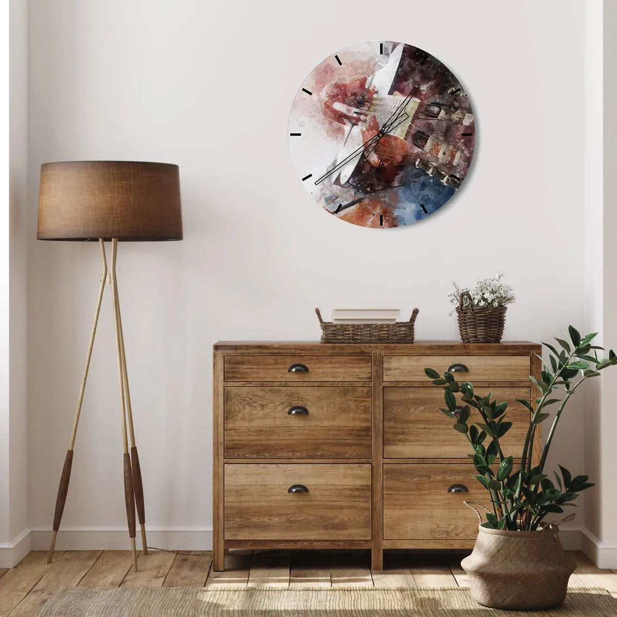 Reloj de pared - Reloj de vidrio - Motivo artístico de guitarra en acuarela - 30x30cm - ¿Y qué opinas? - Decoración de pared moderna para salón, cocina y dormitorio ARTTOR