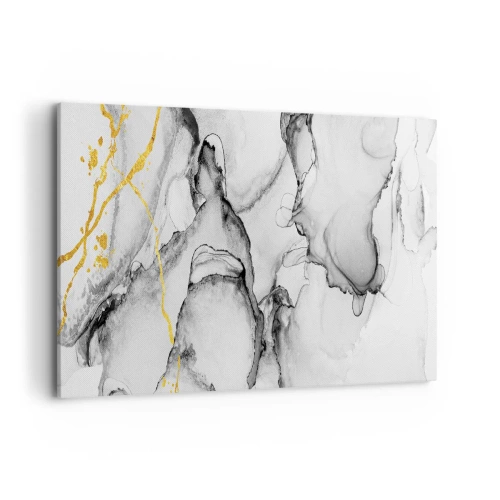 Cuadro sobre lienzo - Impresión de Imagen - Patrones abstractos en blanco y negro con acentos dorados - 120x80cm - Composición con motivo de oro - Decoración de pared moderna para salón y dormitorio ARTTOR