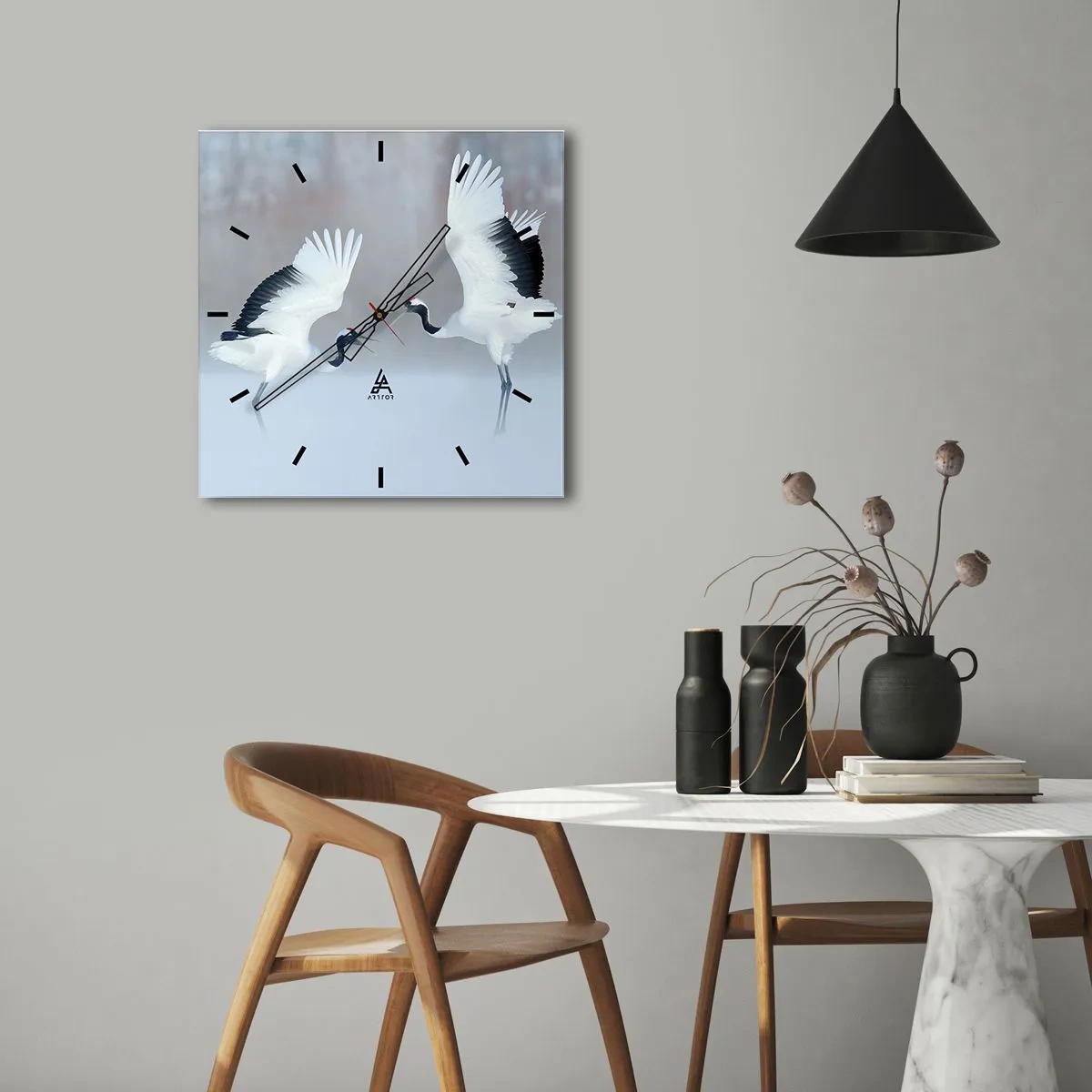 Reloj de pared - Reloj de vidrio - Danza en la niebla - 30x30 cm