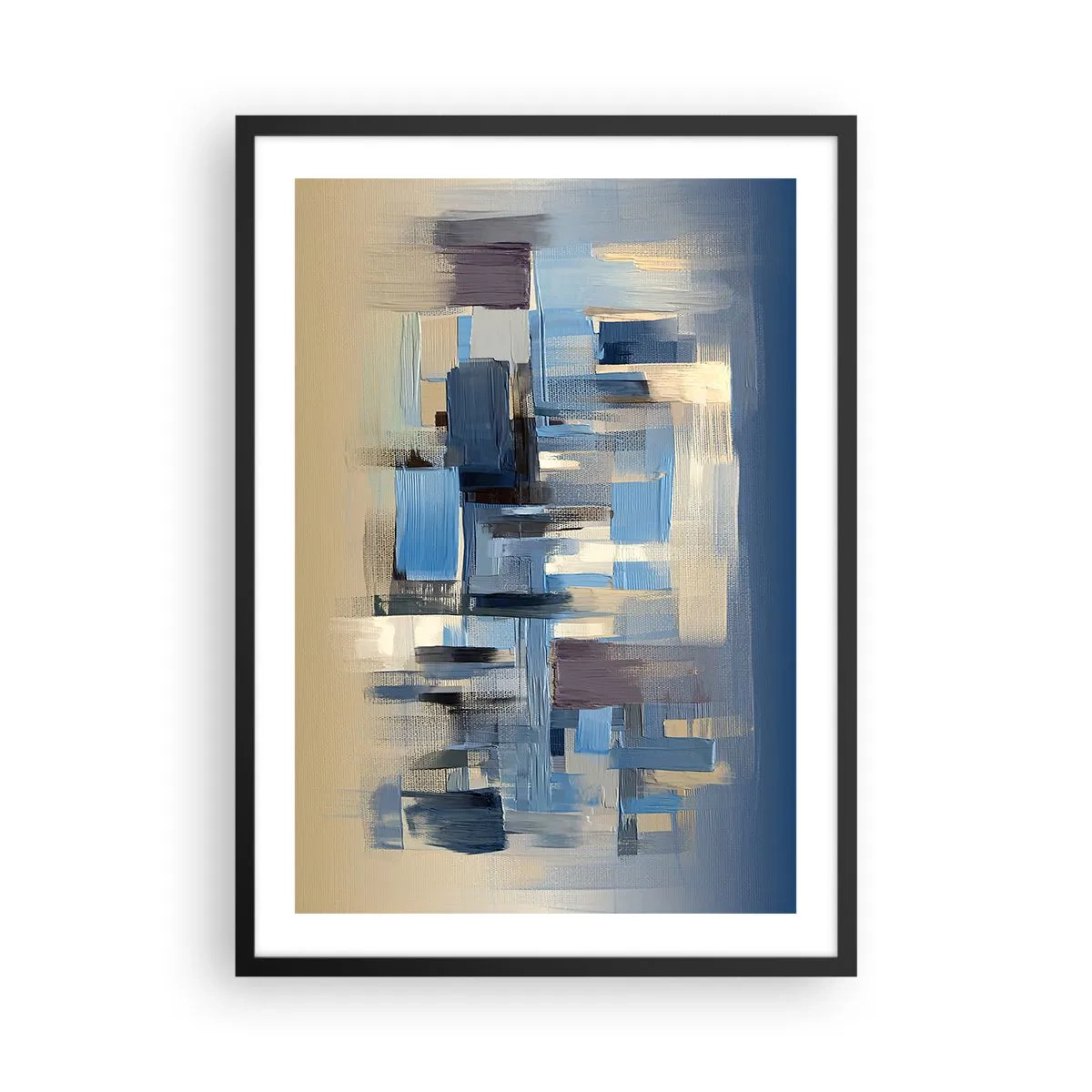 Póster en marco negro - Composición geométrica abstracta en tonos azules. - 50x70cm - Construcción azul - Decoración de pared moderna para salón y dormitorio ARTTOR