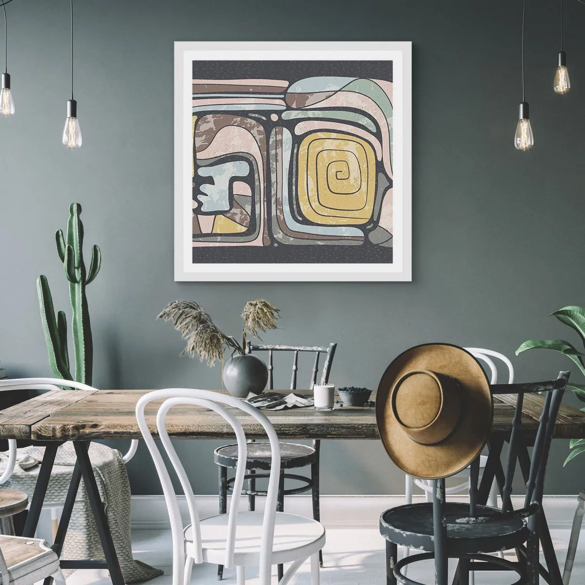 Póster en marco blanco - Abstracción con espíritu precolombino - 60x60 cm