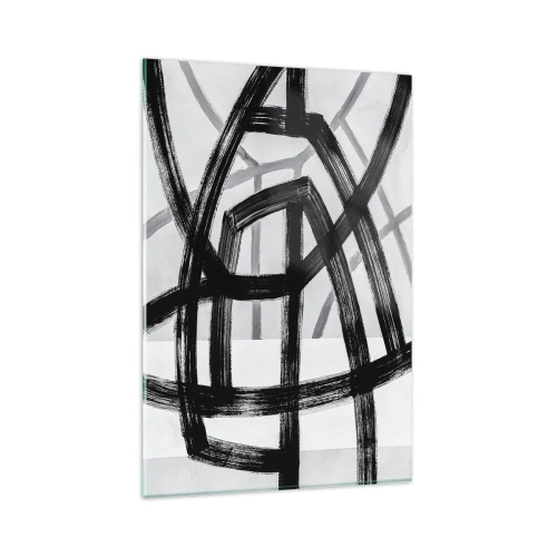 Cuadro sobre vidrio - Impresiones sobre Vidrio - Líneas abstractas en blanco y negro que se cruzan sobre un fondo claro - 80x120cm - Construir profundidad - Decoración de pared moderna para salón y dormitorio ARTTOR