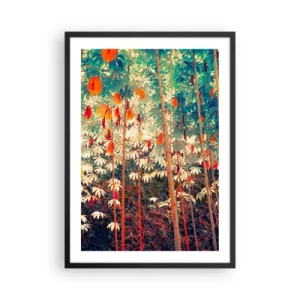Póster en marco negro - Un colorido bosque tropical dominado por el rojo y el verde. - 50x70cm - La vida secreta de las hojas - Decoración de pared moderna para salón y dormitorio ARTTOR