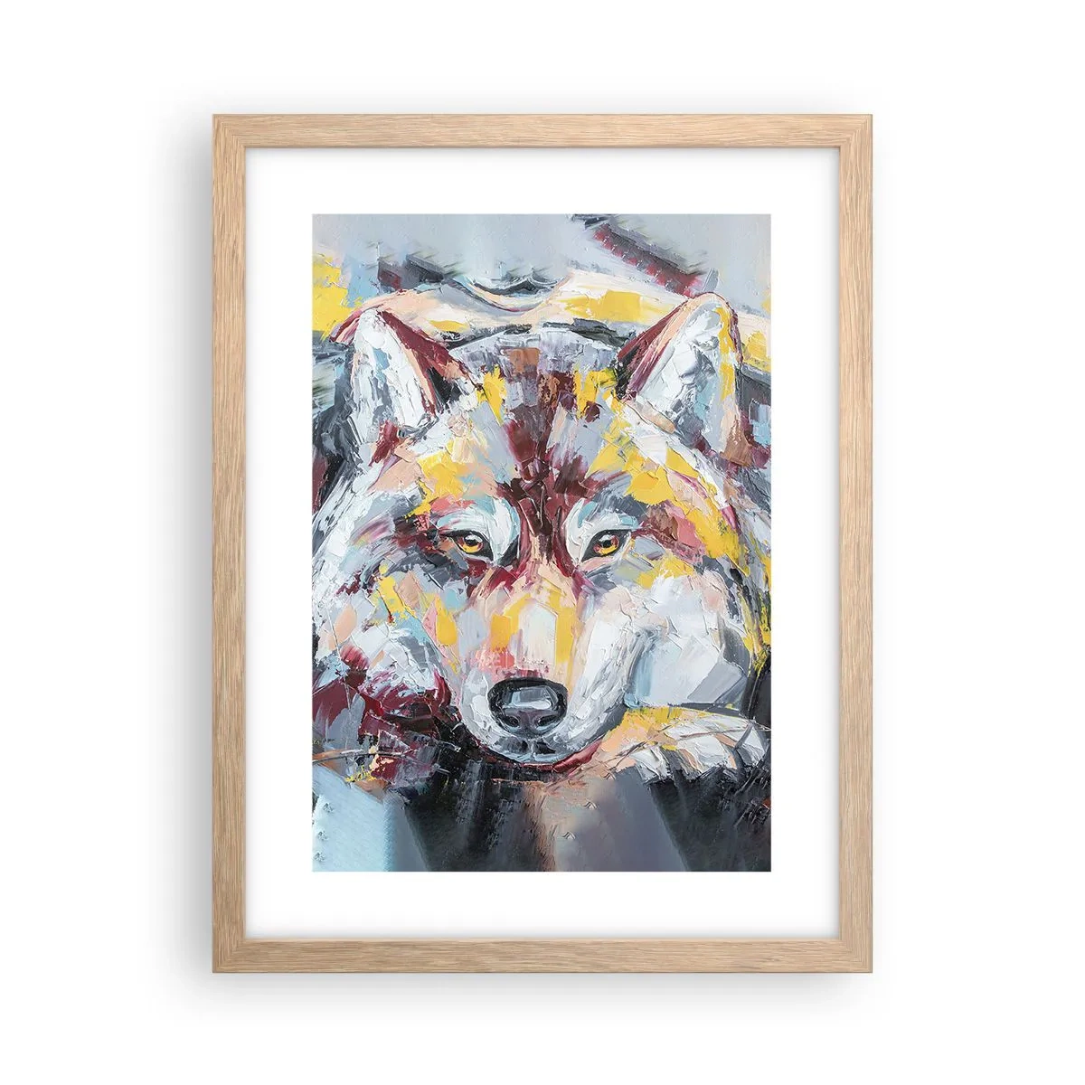 Póster en marco roble claro - Pinceladas de lobo - 30x40 cm