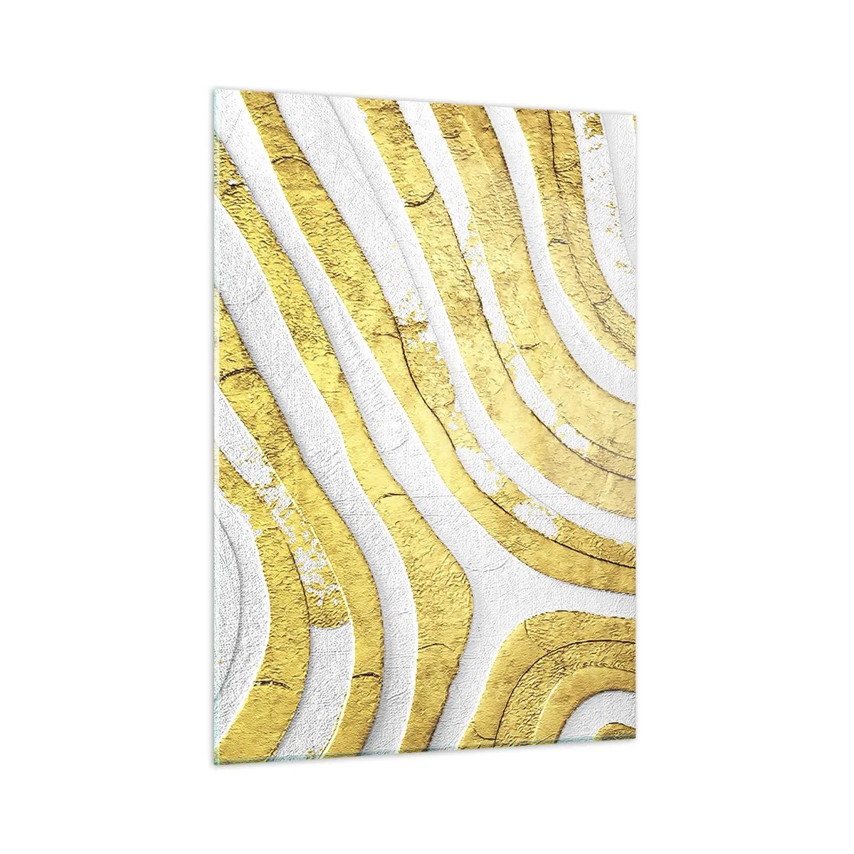 Cuadro sobre vidrio - Impresiones sobre Vidrio - Ondas abstractas doradas y blancas con efecto textural - 50x70cm - Una composición en blanco y oro - Decoración de pared moderna para salón y dormitorio ARTTOR