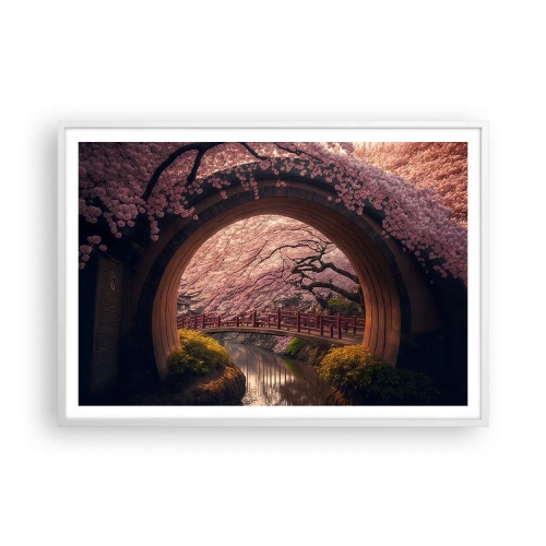 Póster en marco blanco - Primavera japonesa - 100x70 cm