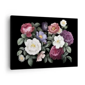 Cuadro sobre lienzo - Impresión de Imagen - Flores en varios colores sobre fondo negro. - 70x50cm - De un jardín inglés - Decoración de pared moderna para salón y dormitorio ARTTOR
