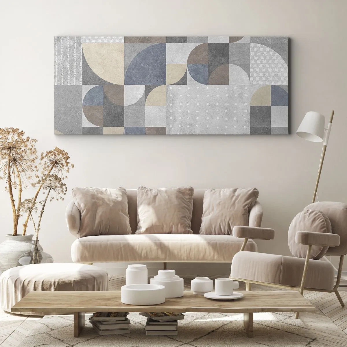 Cuadro sobre lienzo - Impresión de Imagen - Patrón geométrico en tonos pastel - 160x50cm - Fantasía cerámica - Decoración de pared moderna para salón y dormitorio ARTTOR
