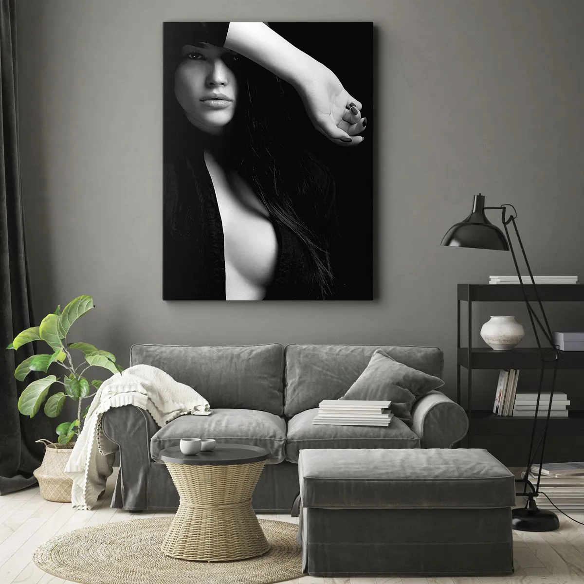 Cuadro sobre lienzo - Impresión de Imagen - Retrato elegante de una mujer en blanco y negro. - 50x70cm - Escuela de seducción - Decoración de pared moderna para salón y dormitorio ARTTOR