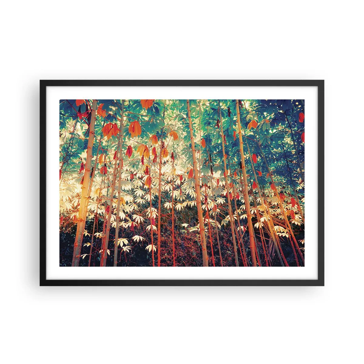 Póster en marco negro - Un colorido bosque de bambú con colores intensos. - 70x50cm - La vida secreta de las hojas - Decoración de pared moderna para salón y dormitorio ARTTOR