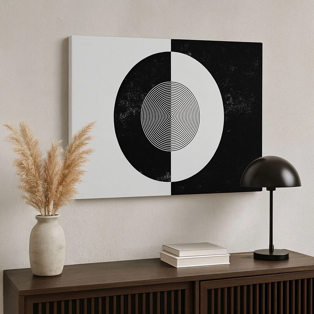 Cuadro sobre lienzo - Impresión de Imagen - Patrón gráfico en blanco y negro contrastante - 70x50cm - Armonía en blanco y negro - Decoración de pared moderna para salón y dormitorio ARTTOR