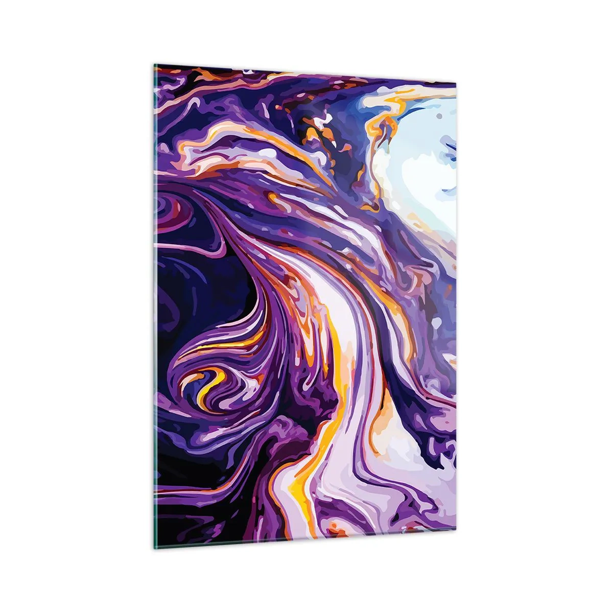 Cuadro sobre vidrio - Impresiones sobre Vidrio - Patrón abstracto en tonos morados y blancos con líneas dinámicas. - 50x70cm - Una curva en el violeta - Decoración de pared moderna para salón y dormitorio ARTTOR