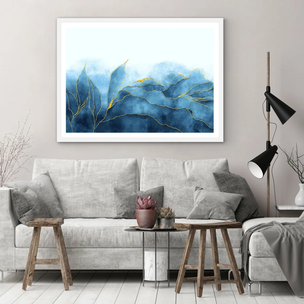 Póster en marco blanco - Oro y azul - 50x40 cm