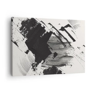 Cuadro sobre lienzo - Impresión de Imagen - Trazos abstractos de color negro sobre un fondo blanco - 70x50cm - Abstracción: la expresión del negro - Decoración de pared moderna para salón y dormitorio ARTTOR