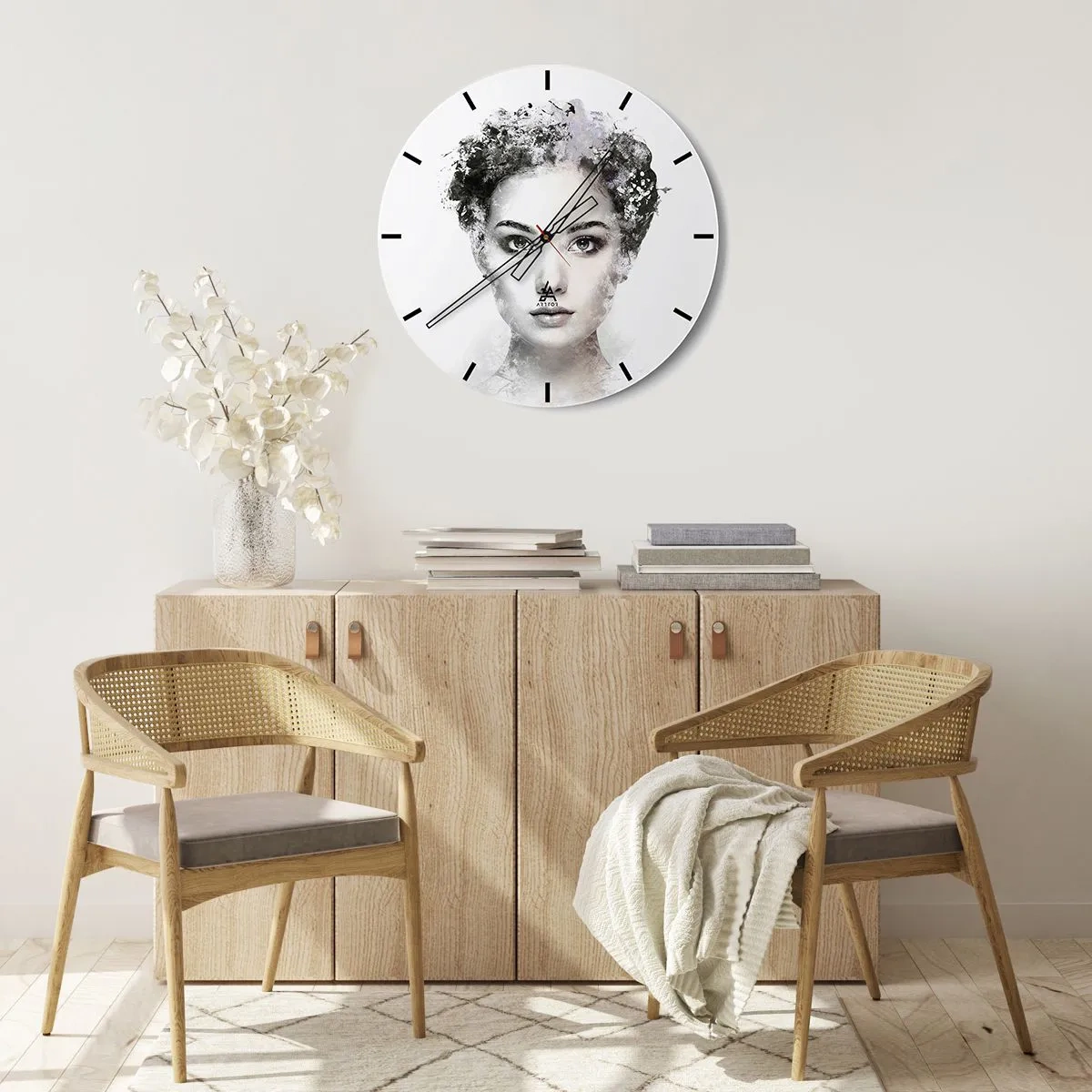 Reloj de pared - Reloj de vidrio - Retrato artístico de una mujer con efectos de desenfoque y textura. - 30x30cm - Un retrato extremadamente elegante - Decoración de pared moderna para salón, cocina y dormitorio ARTTOR