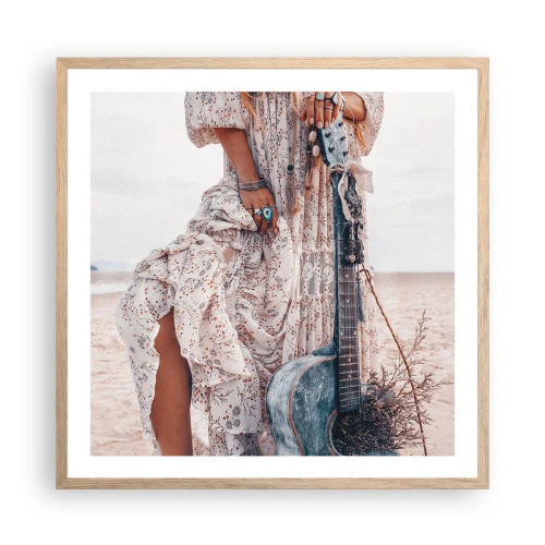 Póster en marco roble claro - Una flor en el camino - 60x60 cm