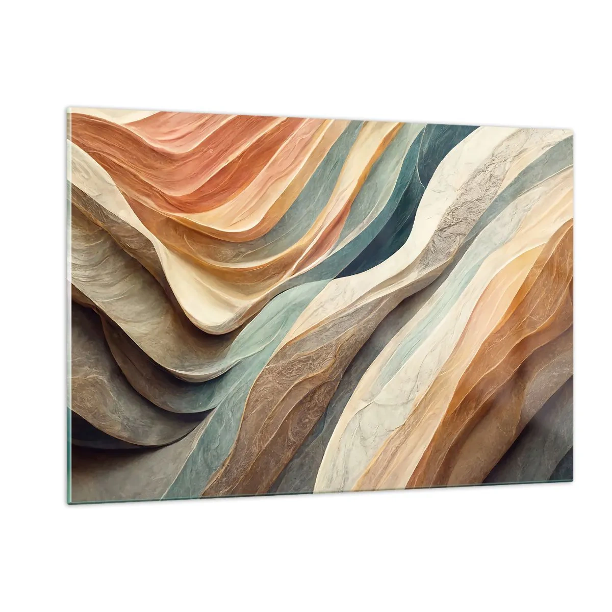 Cuadro sobre vidrio - Impresiones sobre Vidrio - Capas coloridas que se asemejan a pliegues de roca y arena. - 120x80cm - Momentos previos al cambio - Decoración de pared moderna para salón y dormitorio ARTTOR